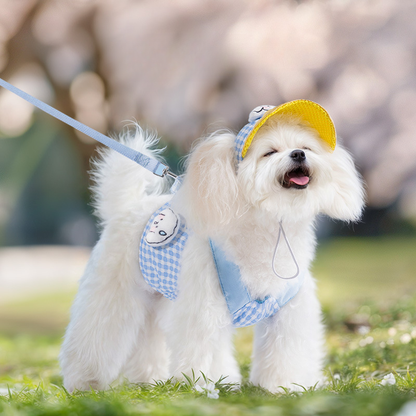 Cute Dog Harness Set with Leash & Hat – Adjustable Breathable Puppy Vest Harness for Small Dogs