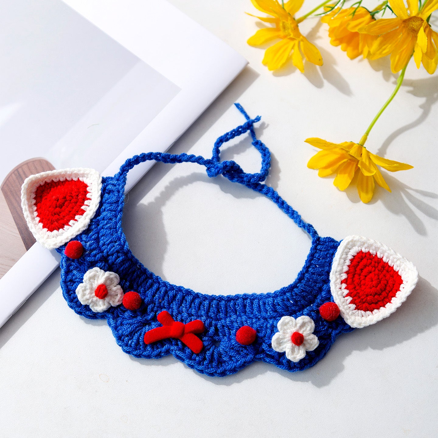 Handmade Flower Cat Collar | Cute Knitted Pet Collar for Cats & Small Dogs | Boho Crochet Pet Necklace | HipiDogs