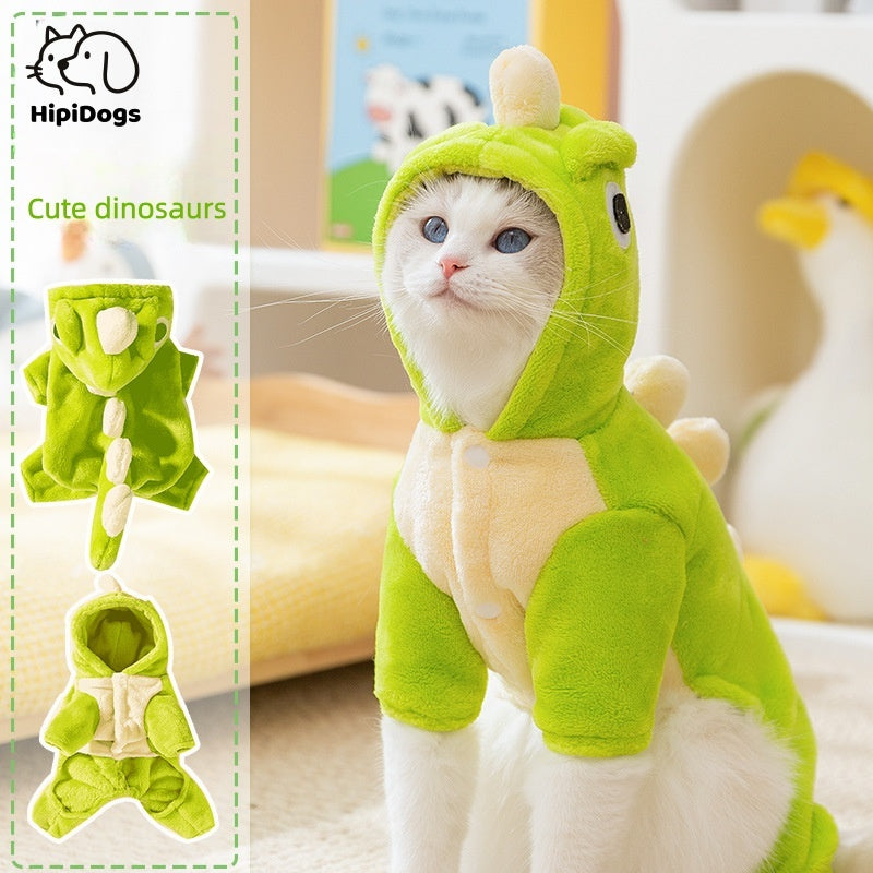 Cute Dinosaur Costume for Cats Soft Cozy Pet Hoodie