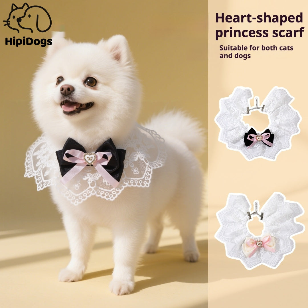 Heart-Shaped Lace Pet Bib Scarf for Cats & Dogs – Princess Style Adjustable Bandana