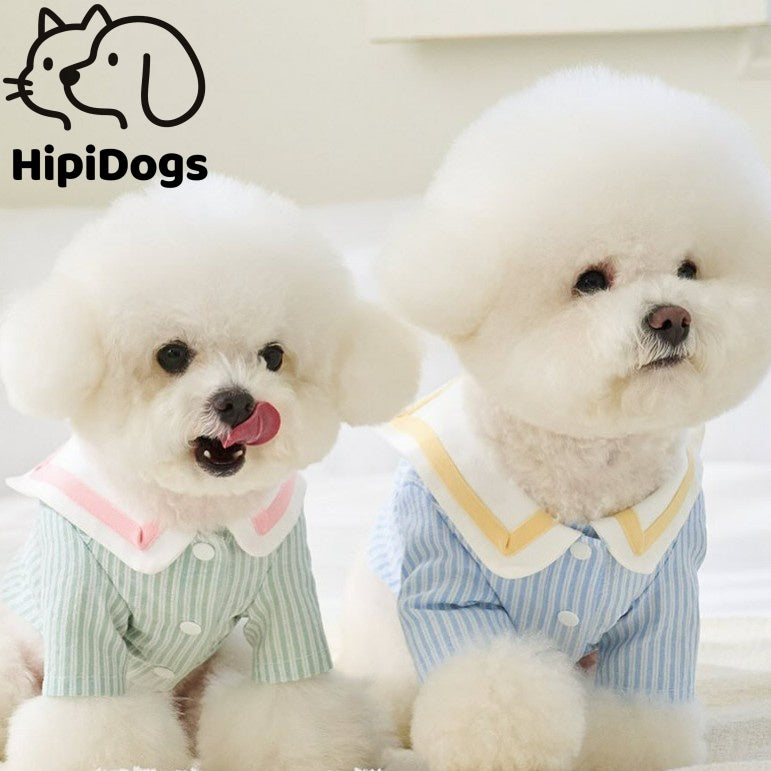 Cute Striped Dog Shirt with Collar – Soft Breathable Puppy Blouse for Small Dogs Spring Summer Clothes
