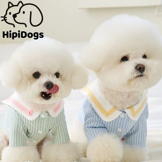 Cute Striped Dog Shirt with Collar – Soft Breathable Puppy Blouse for Small Dogs Spring Summer Clothes