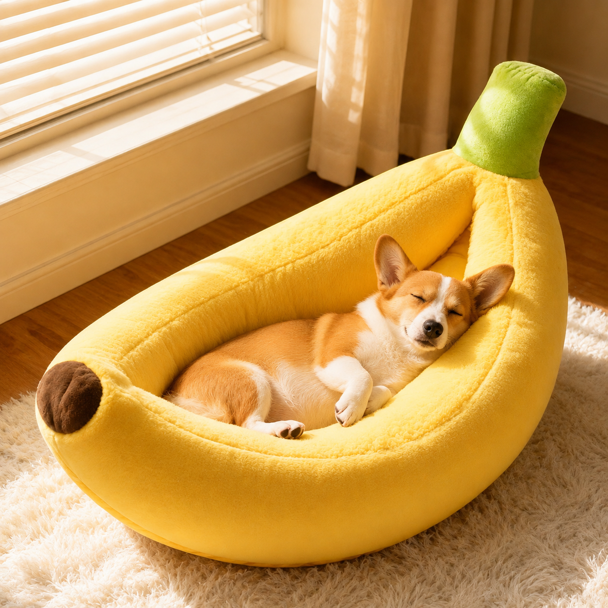 HipiDogs Banana Plush Pet Bed | Soft Cozy Washable Dog & Cat Bed