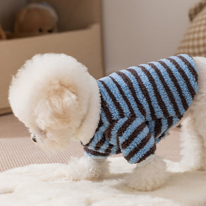 Warm Striped Fleece Dog Sweater Coat - Soft Winter Pet Jacket for Small Dogs, Cozy Plush Puppy Clothing - product photo 6