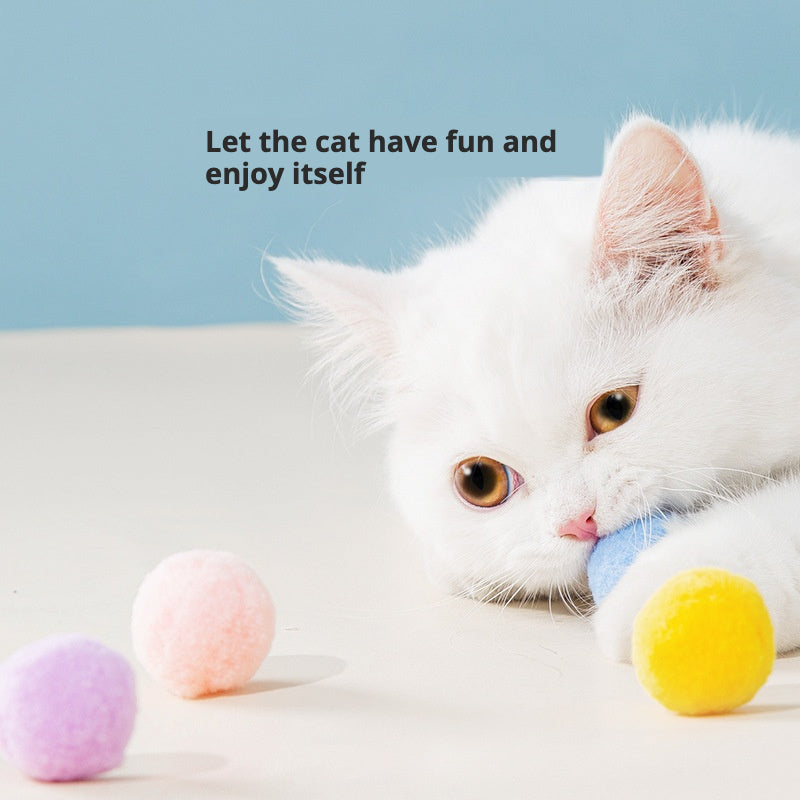 Mute Soft Pom-Pom Balls for Cats – Quiet, Colorful Playtime for Late Night Fun