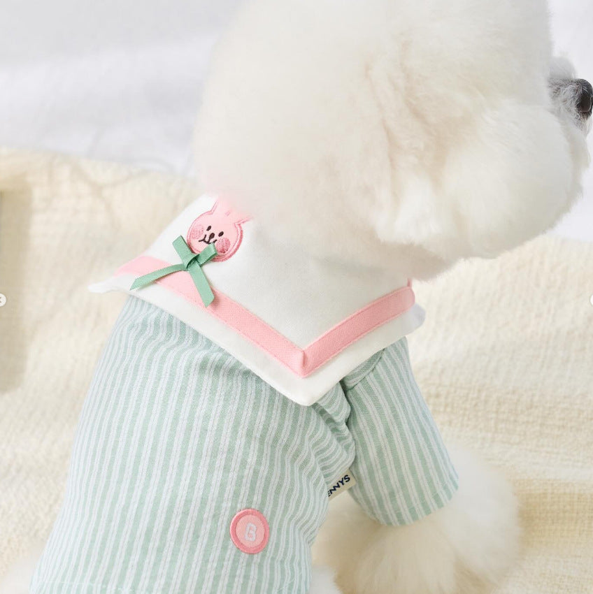 Cute Striped Dog Shirt with Collar – Soft Breathable Puppy Blouse for Small Dogs Spring Summer Clothes