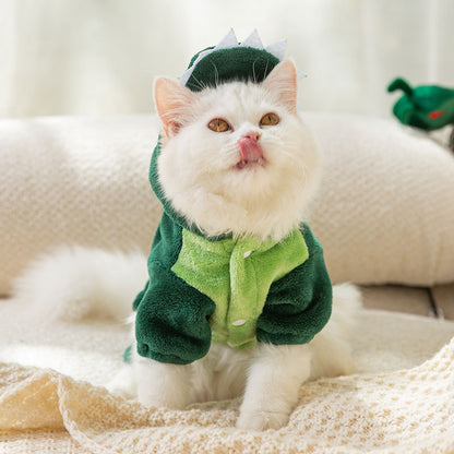 Funny Dinosaur Costume for Cats Cute Pet Hoodie Halloween Outfit