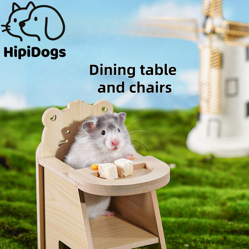 Wooden Hamster Dining Table & Chair Set – Cute Feeding Platform for Small Pets
