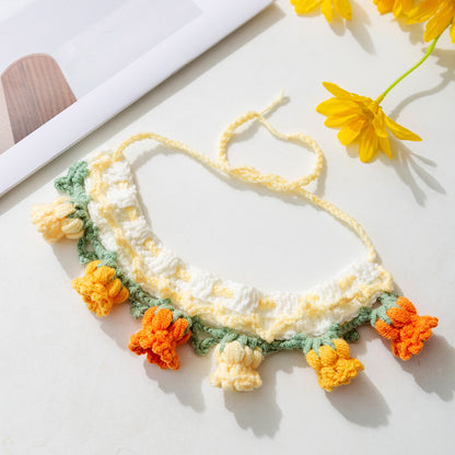 Handmade Flower Cat Collar | Cute Knitted Pet Collar for Cats & Small Dogs | Boho Crochet Pet Necklace | HipiDogs