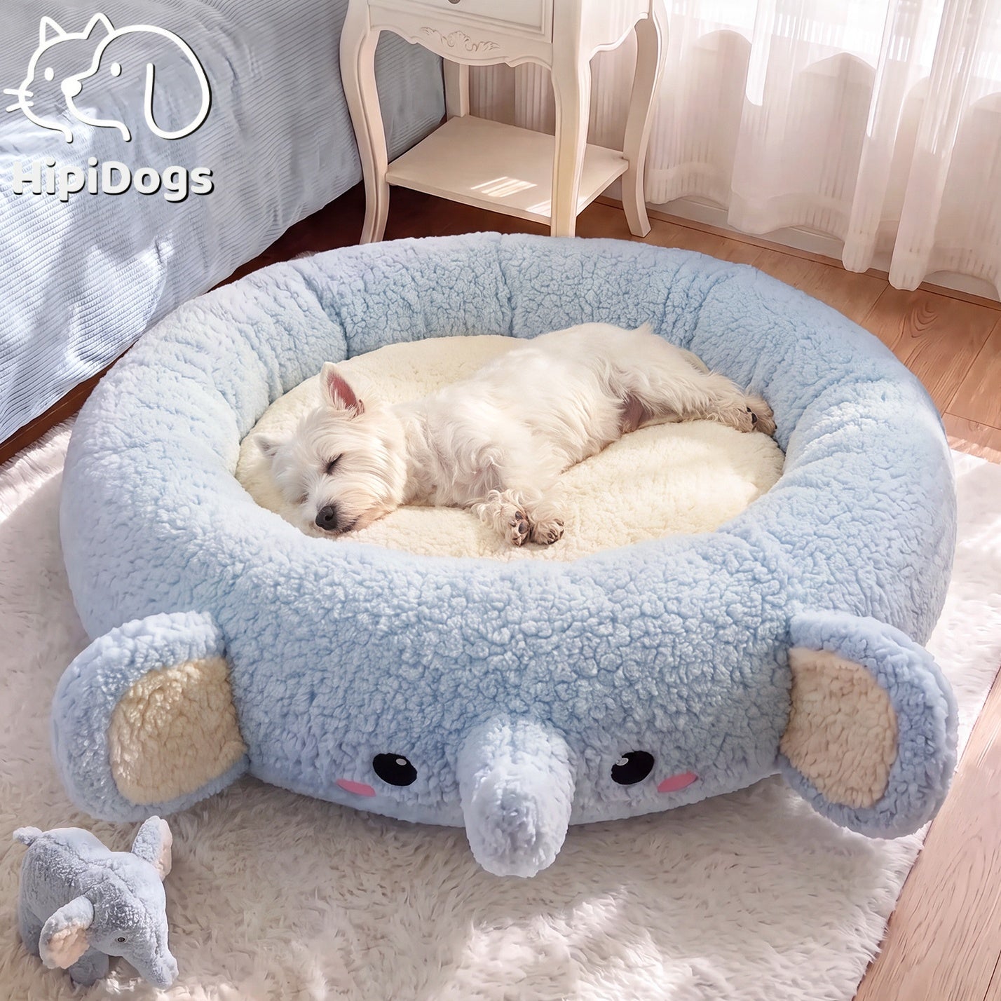 Cute Cartoon Plush Pet Bed for Dogs & Cats – Cozy Round Nest with Raised Sides