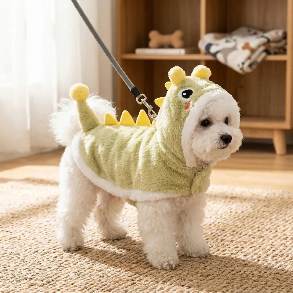 Cute Plush Dog Hoodie – Warm Animal Costume Jacket with Hood, Ears & Pom Pom Tail for Small Dogs