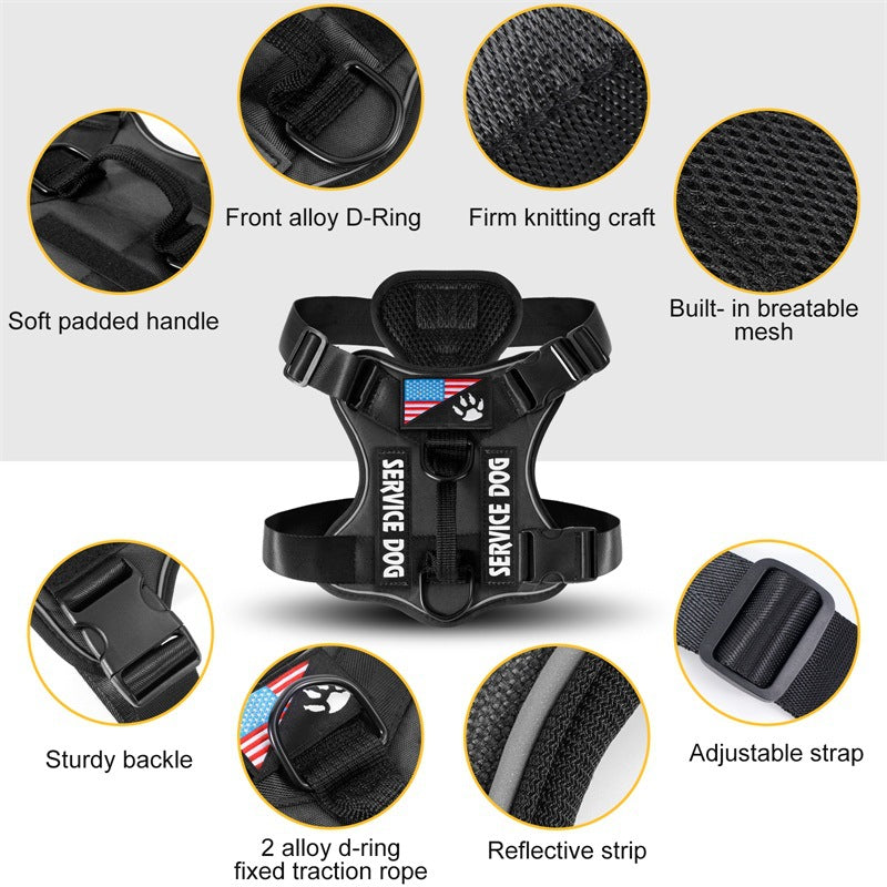 Service Dog Harness Vest – Breathable No Pull Working Dog Harness with Adjustable Straps for Large Dogs
