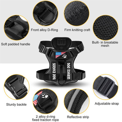 Service Dog Harness Vest – Breathable No Pull Working Dog Harness with Adjustable Straps for Large Dogs
