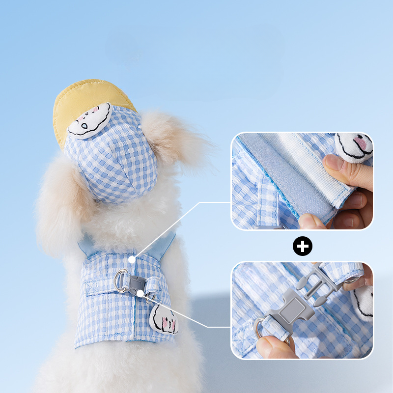 Cute Dog Harness Set with Leash & Hat – Adjustable Breathable Puppy Vest Harness for Small Dogs