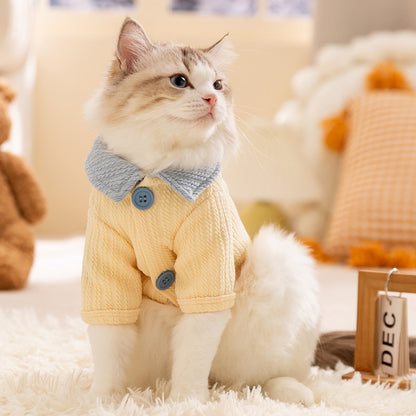 Stylish Yellow Cat Sweater | Soft & Comfortable Cat Shirt with Blue Collar | Hipidogs Pet Clothing