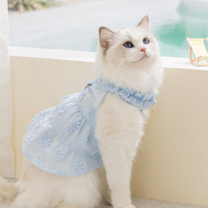 Cute Cat Harness Dress – Floral Adjustable Outfit with Leash Ring