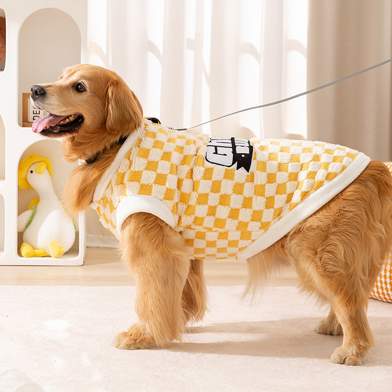 Checkered Fleece Dog Hoodie for Large Dogs Warm Cozy Puppy Jacket 3XL–8XL