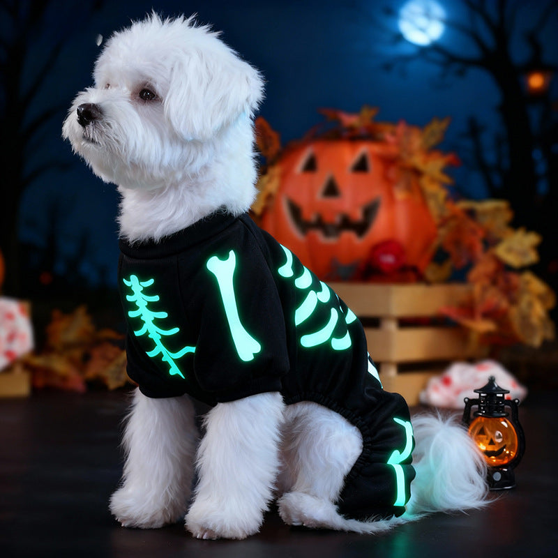 Glow-in-the-Dark Skeleton Dog Costume – Halloween Pet Jumpsuit