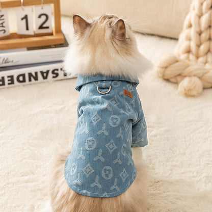 Fashionable Denim Shirt for Cats Stylish Pet Button-Up Shirt