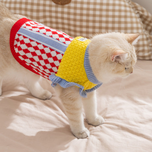 Contrasting Color Knit Sweater for Cats Soft Cozy Pet Jumper XS–XL