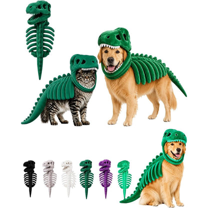 Dinosaur Skeleton Halloween Costume for Cats & Dogs – Funny Pet Costume with 3D Bones