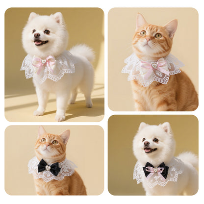Heart-Shaped Lace Pet Bib Scarf for Cats & Dogs – Princess Style Adjustable Bandana