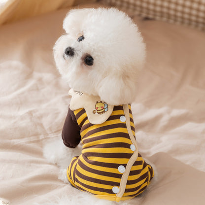 Cute Bee Dog Pajamas – Soft Striped Puppy Jumpsuit for Small Dogs Autumn Winter Pet Clothes