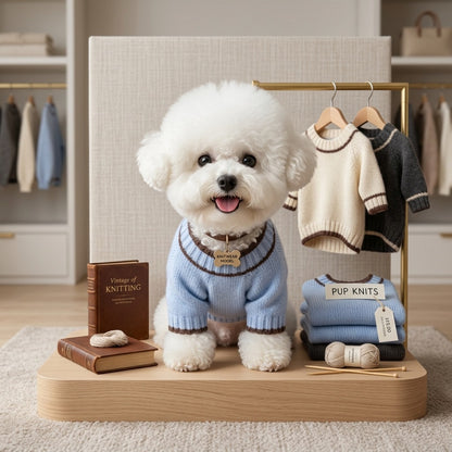 Cute Cottage Knit Dog Sweater – Soft Turtleneck Puppy Pullover with House Embroidery