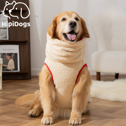 Fleece Dog Sweater with Scarf for Large Dogs Warm Cozy Puppy Jacket 3XL–8XL