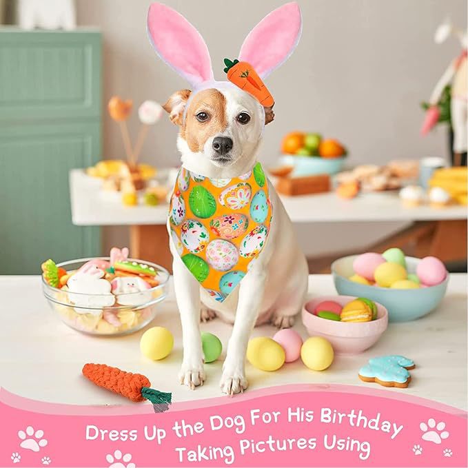 Easter Bunny Dog Costume Set | Rabbit Ear Headband, Egg Bandana & Carrot Toy | Cute Easter Pet Outfit | HipiDogs