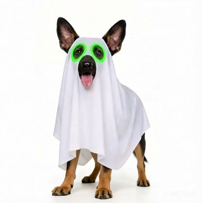 Halloween Ghost Dog Costume with Witch Hat – White Sheet Pet Costume