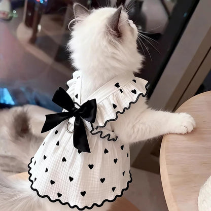 Black Bow Cat Dress – Elegant Heart Print Princess Outfit