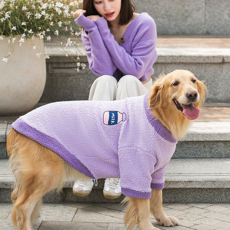 Milk Print Fleece Dog Sweater for Large Dogs Soft Cozy Puppy Jacket 3XL-8XL - product photo 4
