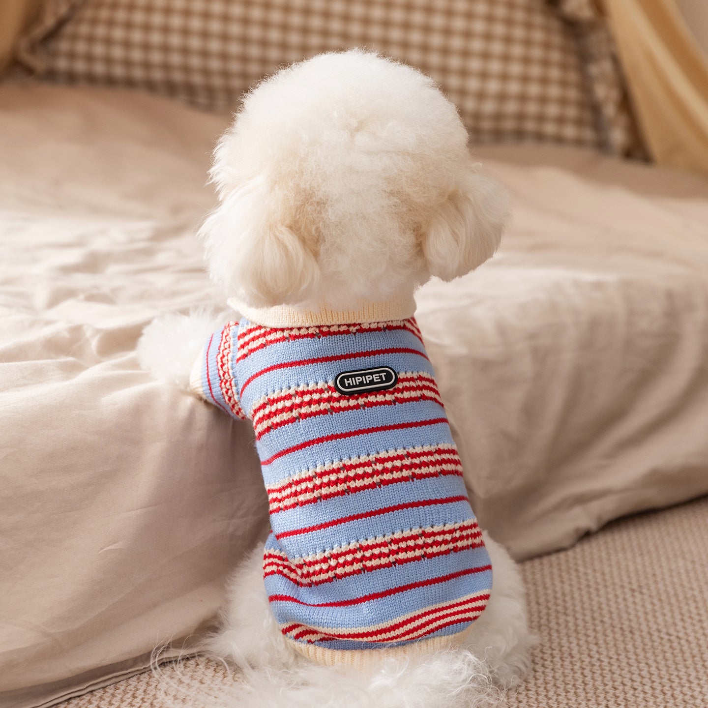 Retro Collared Tie-Up Knit Sweater for Small Dogs