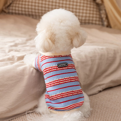 Retro Collared Tie-Up Knit Sweater for Small Dogs
