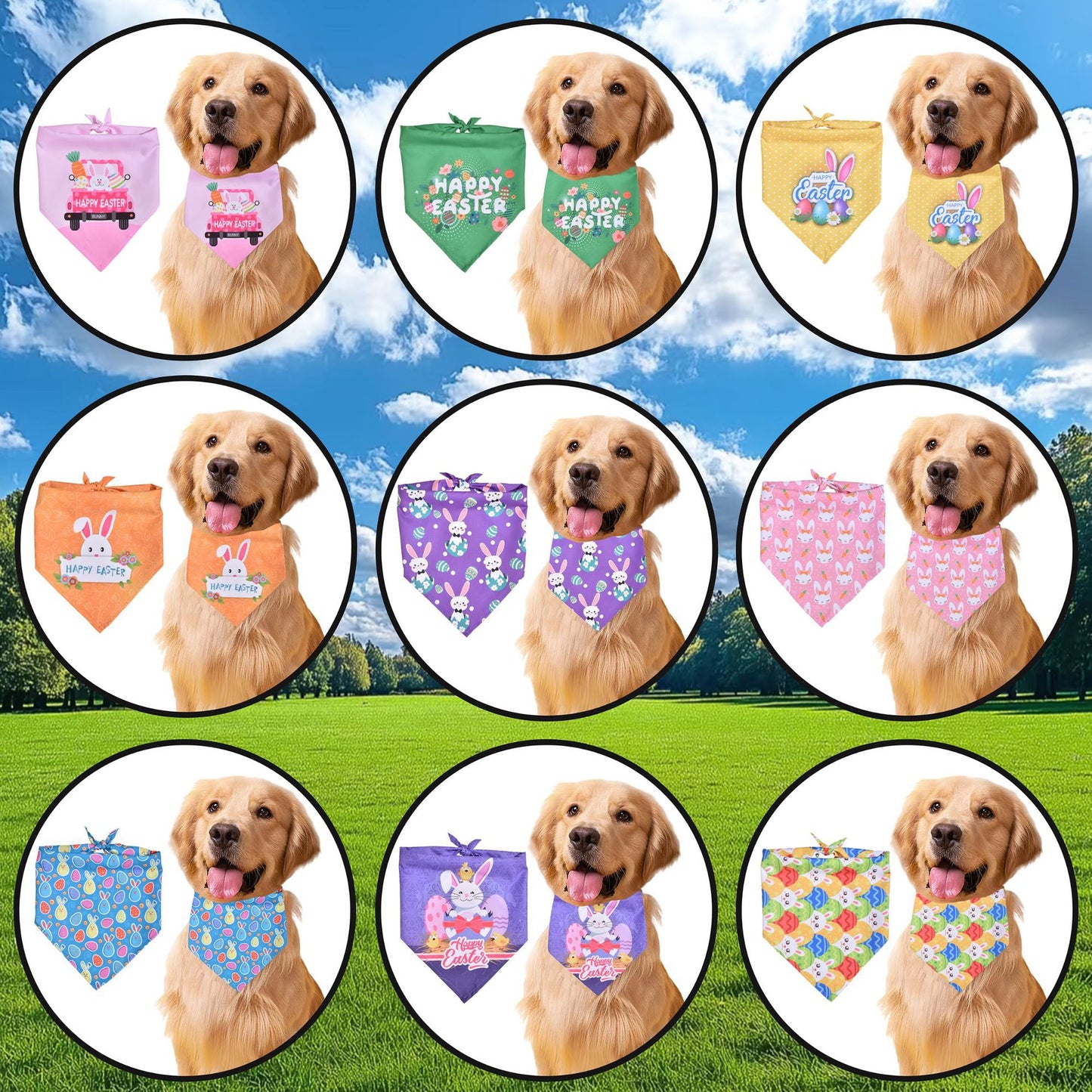 Easter Dog Bandana | Happy Easter Pet Bandana Scarf | Cute Bunny & Egg Print Dog Neck Scarf | Adjustable Pet Bandana for Small Medium Large Dogs