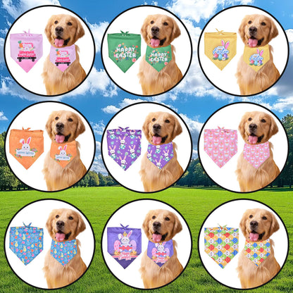 Easter Dog Bandana | Happy Easter Pet Bandana Scarf | Cute Bunny & Egg Print Dog Neck Scarf | Adjustable Pet Bandana for Small Medium Large Dogs