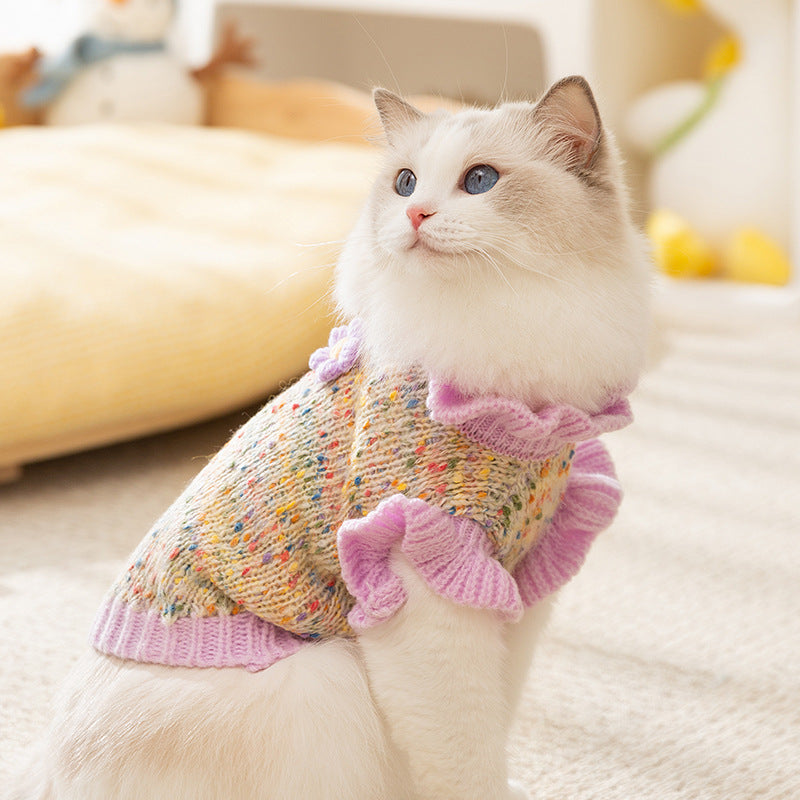 Polka Dot Tulle 3D Miniature Flowers Sweater for Cats