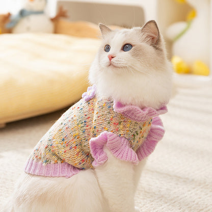 Polka Dot Tulle 3D Miniature Flowers Sweater for Cats
