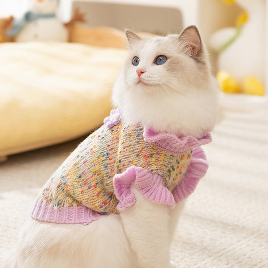 Polka Dot Tulle 3D Miniature Flowers Sweater for Cats