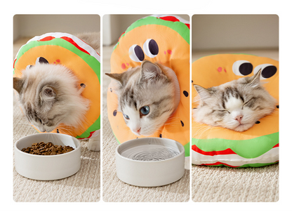 Hamburger Pet Recovery Collar | Soft Donut Cat & Dog Recovery Cone | Cute Protective Healing Collar Pillow | HipiDogs