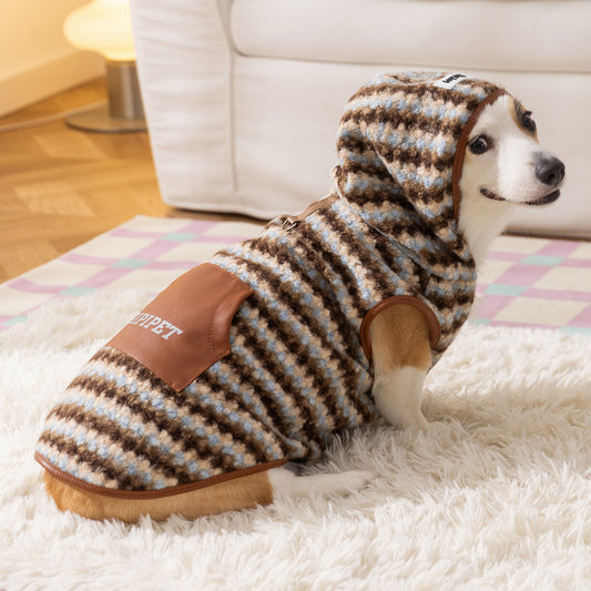 Retro Hooded Fleece Dog Jacket for Large Dogs Soft Warm Puppy Coat s-xxl