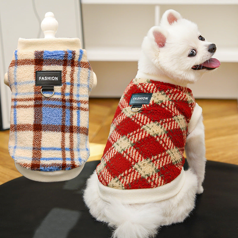 Plaid Dog Harness Vest with Leash Ring – Warm Soft Dog Jacket for Small Dogs, Adjustable Winter Pet Coat