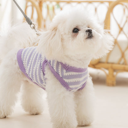 Striped Dog Harness Vest – Cute Smile Design with Leash Ring