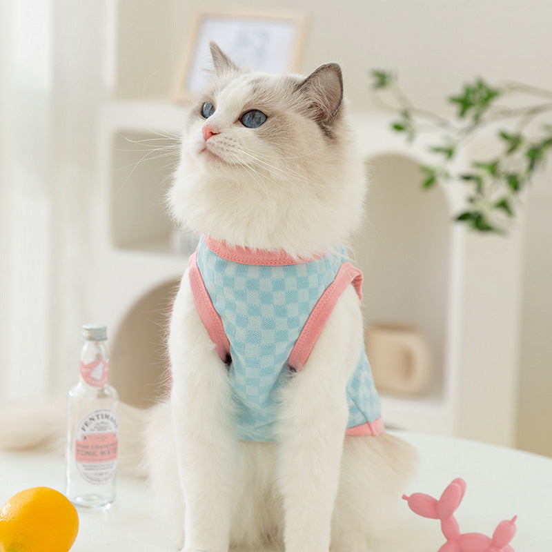Breathable Cat Harness Vest – Checkered Summer Fit for Small Pets