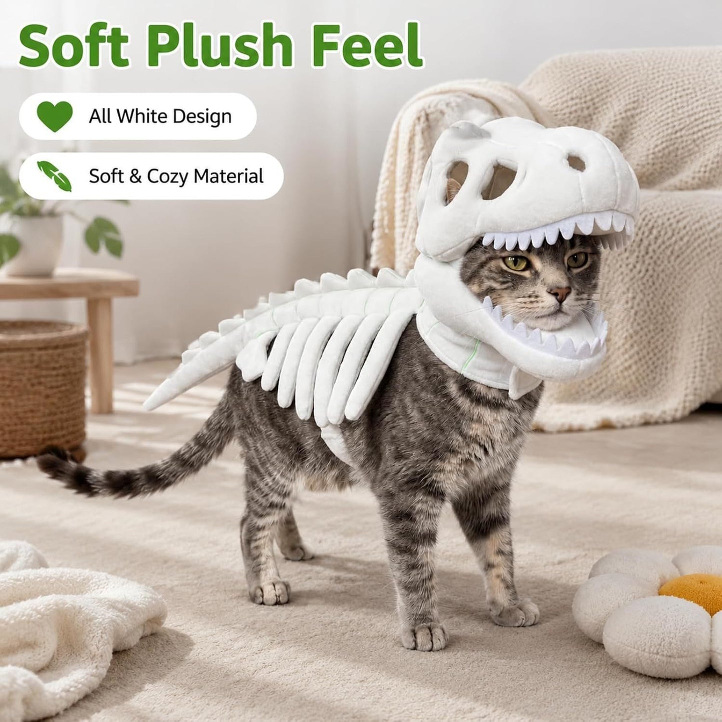 Dinosaur Skeleton Halloween Costume for Cats & Dogs – Funny Pet Costume with 3D Bones
