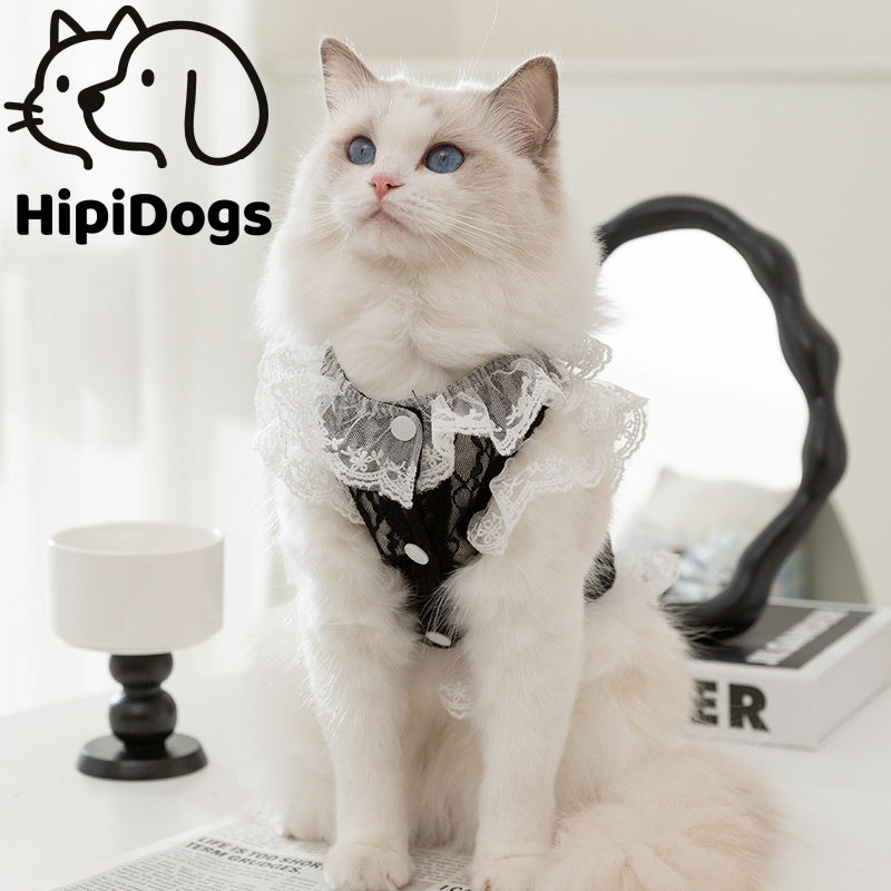 HipiDogs Lace Cat Harness Dress – Elegant Vintage Style
