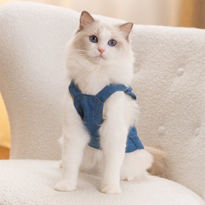 Denim Cat Harness Vest – Adjustable Cat Walking Harness with Leash Ring for Indoor & Outdoor Cats