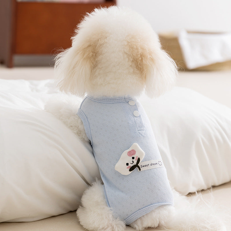 Breathable Cat Pajamas Shirt | Lightweight Summer Pet Clothes for Cats & Small Dogs | Soft Cartoon Cat Outfit | HipiDogs