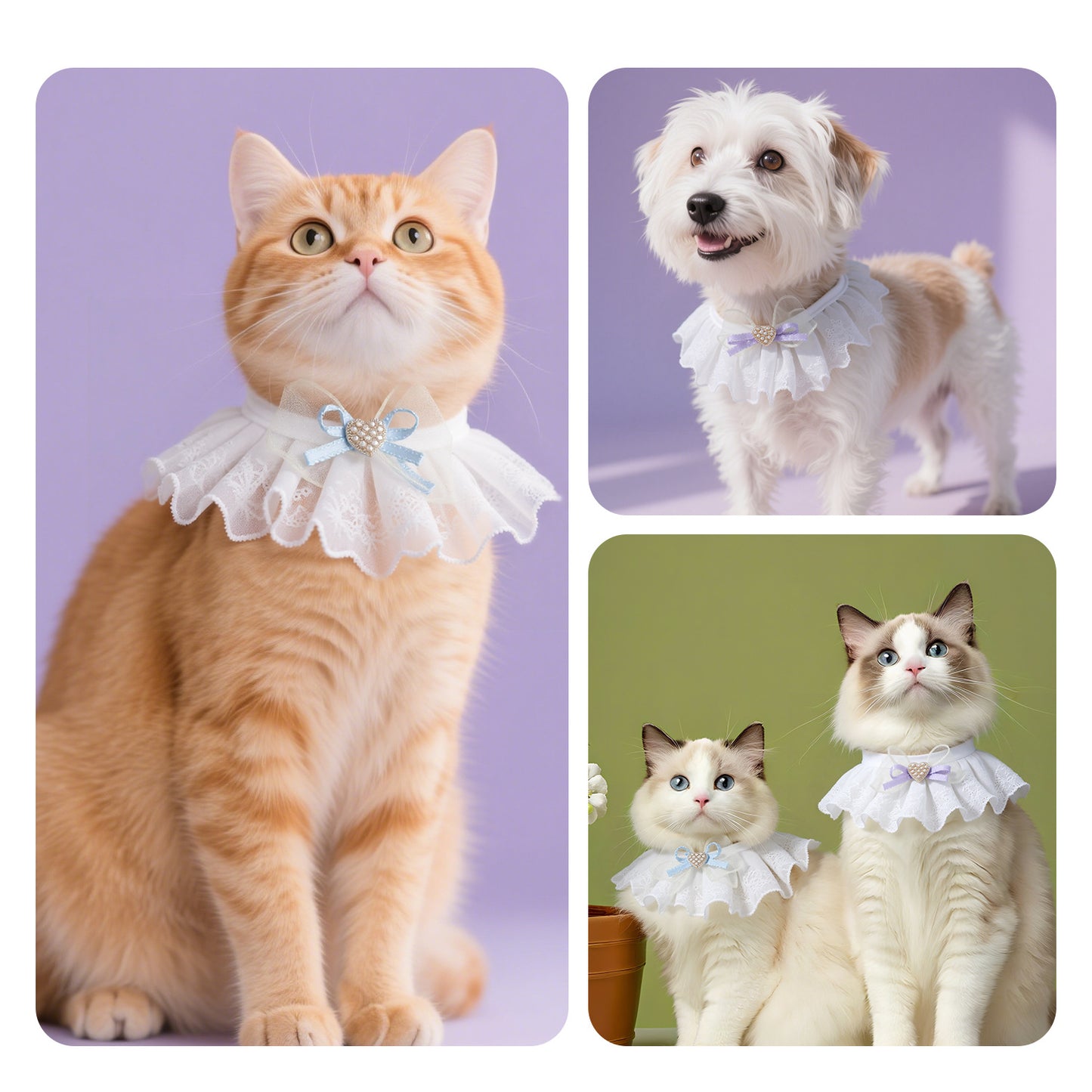 Cute Lace Pet Bib for Dogs & Cats – Adjustable Drool Scarf, Stylish Bow Tie Collar for Small Pets